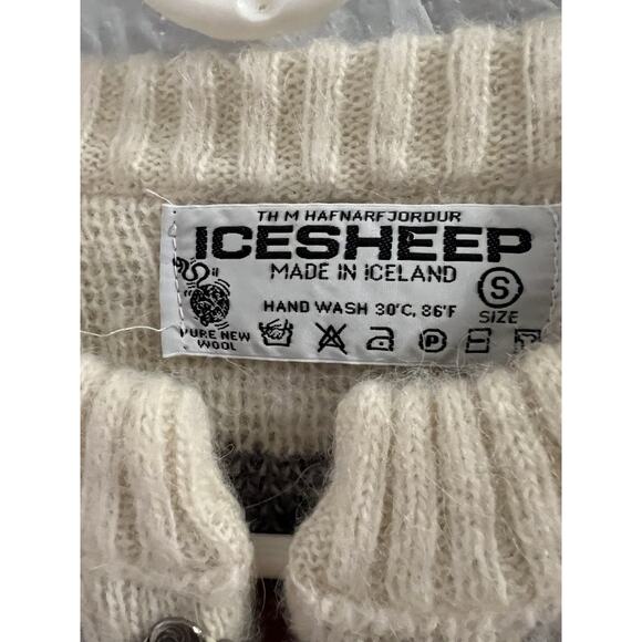 Ice sheep Cream Red Gray Wool Fair Isle Cardigan Made In Iceland Sz S - Picture 4 of 5